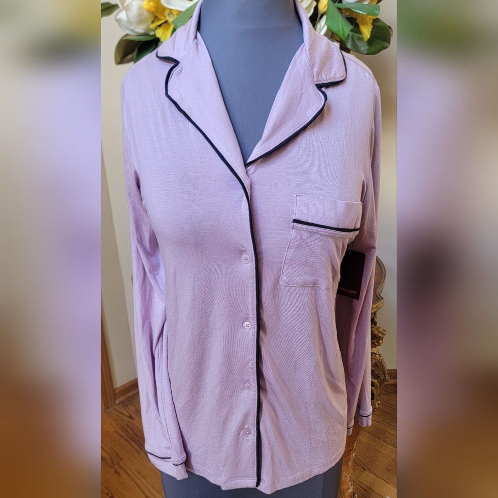 $72 NWT Tommy John Women's Button Down Pajama Lounge Top Long Sleeve Mauve Sz M